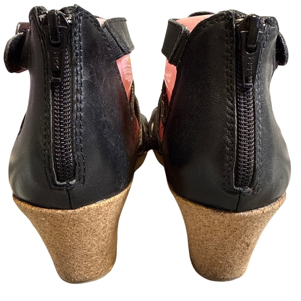 Gladiator Black Leather Wedge Zip Up Sandals‎ Womens 9 Comfort Arch Support Boho - Picture 3 of 10
